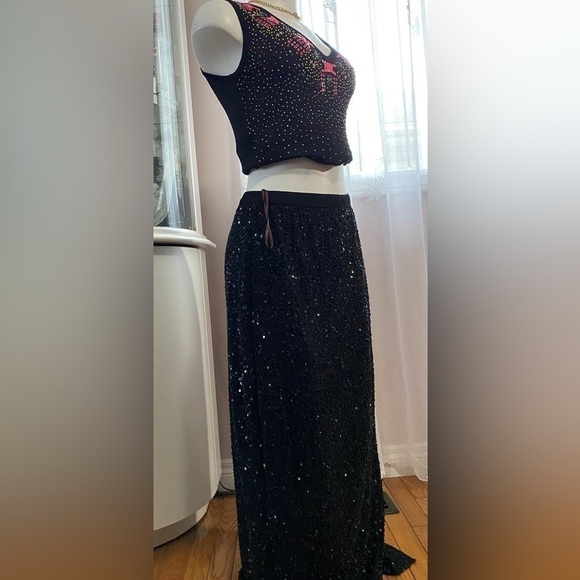 Camille La Vie high-waisted sequinned skirt black Sz US 8 - Picture 8 of 14